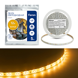 Светодиодная LED лента Feron LS604, 60SMD(2835)/m 4.8W/m 12V IP65 5m желтый 